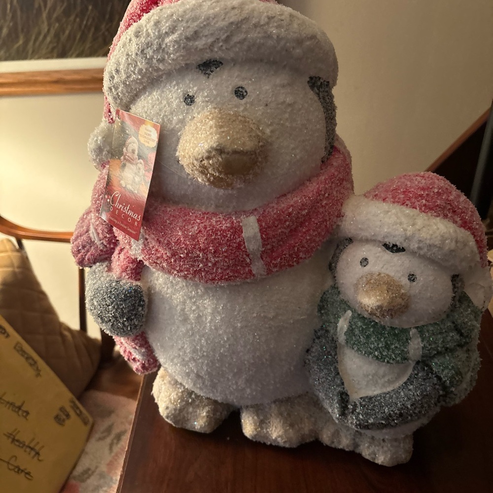 Alpine Holiday Penguin Duo - Pink, Green, and White